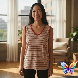 Denver Hayes Coral and White Striped Tank Top